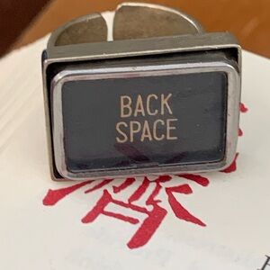 Back space rectangular typewriter Key Ring in Black and Silver